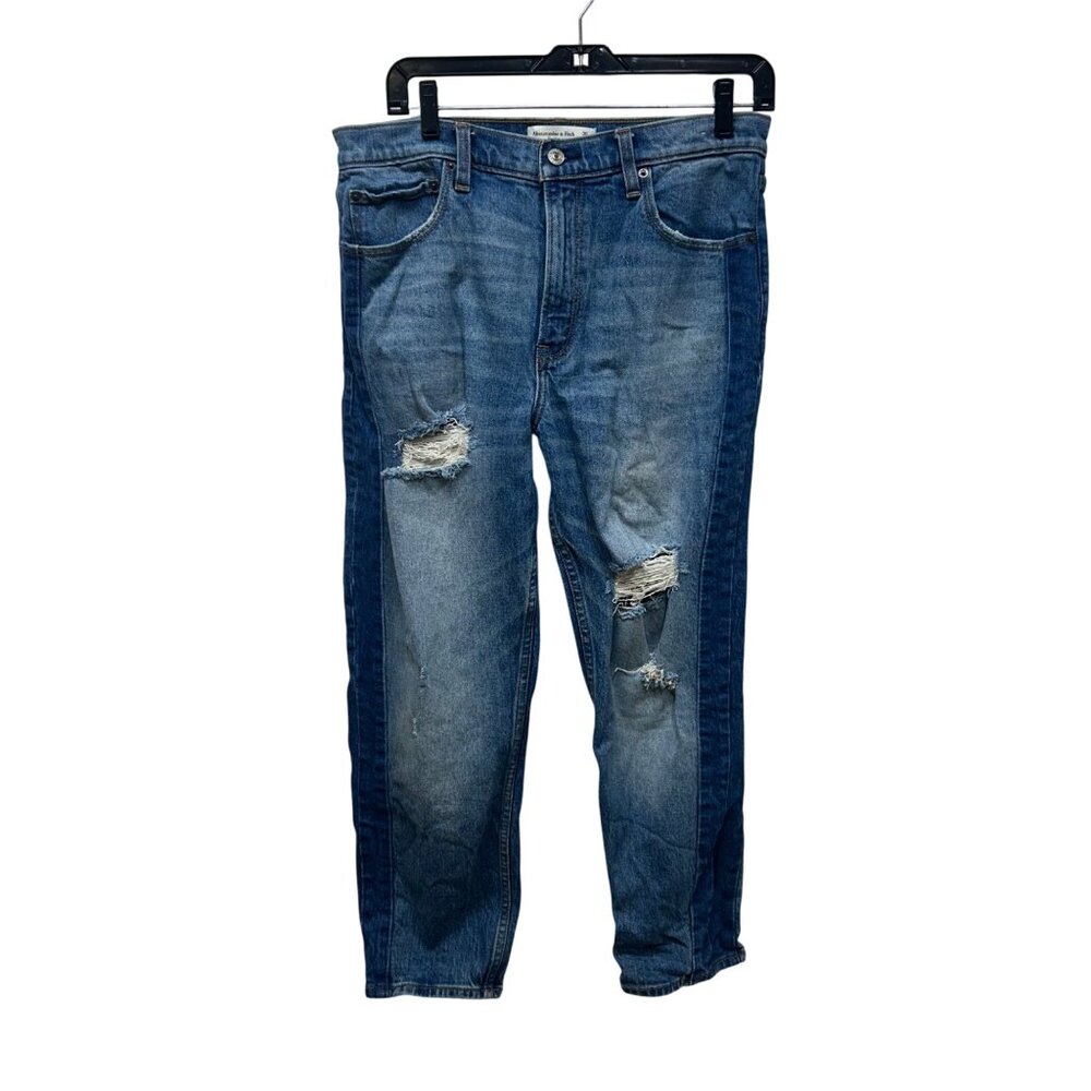 Abercrombie & Fitch The Mom High Rise Distressed Jeans Size 30 two tone